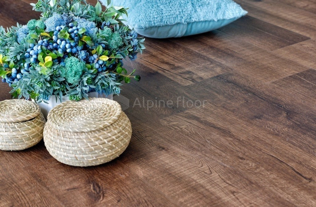 Замковая ПВХ плитка "Alpine Floor" Дуб Мокка Синхронное тиснение  (1220*183*6мм) — купить в Новороссийске